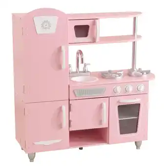 Walmart KidKraft Vintage Wooden Play Kitchen with Working Knobs, Pink offer