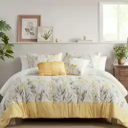 Walmart Regency Heights Prairie Full/Queen Textured Print Reversible Comforter Set in Yellow offer