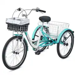 Walmart 26 Adult Tricycle Bike with 7 Speed Gear Front & Rear Basket Matte Green, White offer