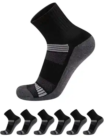 Walmart COOPLUS Mens Quarter Athletic Socks Running Cushioned Breathable Casual Socks - 6 Pack offer