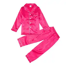 Walmart Little Girls Satin Pajamas Set Button Down Sleep Shirt Top Long Pants Bottoms Sleepwear offer