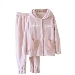 Walmart Pajamas For Women Set Flannel Hooded -Fleece Winter Soft Warm Womens Pajama Sets,Pink,L offer