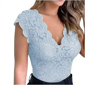 Walmart Pejock Women's Sexy Slim Solid Lace V-Neck Sleeveless Blouses Shirts Tops Sky Blue XL (US Size:10) offer