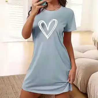 Walmart Elvqul Womens Nightgowns Clearance Sleepwear for Women Short Short Sleeve Oversized Blue Nightgowns offer