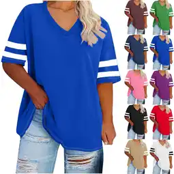 Walmart Elvqul Ladies Tops Clearance V-Neck Blue Short Sleeve T-Shirts for Women 3x Oversized Solid Tops offer