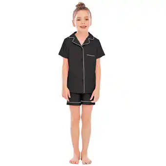 Walmart Hiijoy Toddler Girls Pajamas Solid Short Sleeves Button Shirt Shorts Sleepwear Loungewear offer