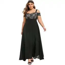 Walmart Semi Formal Dress Women Plus Size Cold Shoulder Floral Lace Maxi Party Evening Camis Long Dress offer