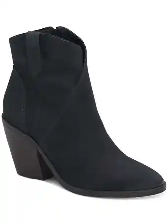 Walmart LUCKY BRAND Womens Black Loxona Almond Toe Stacked Heel Zip-Up Leather Booties 6.5 M offer