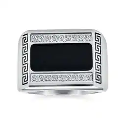 Walmart Bling Jewelry Mens Mens Stainless Steel Greek CZ Accent Black Rectangle Signet Ring Silver Tone offer