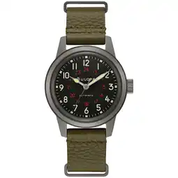 Walmart Bulova Men's Military Hack Automatic Green Leather Strap Watch 98A255 offer