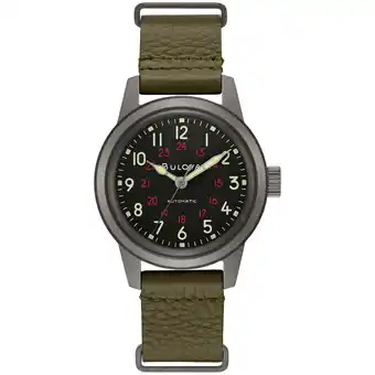 Walmart Bulova Men's Military Hack Automatic Green Leather Strap Watch 98A255 offer