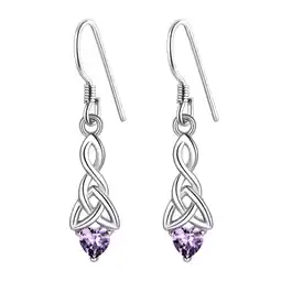 Walmart Suplight Silver Celtic Knot Heart Dangle Earrings with Birthstone, Irish Celtic Jewelry for Women offer