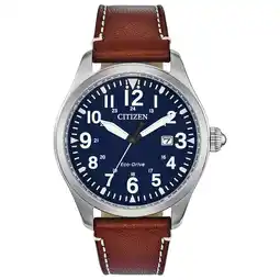 Walmart Citizen Men's Eco-Drive Garrison Military Brown Leather Strap Watch - BM6838-17L offer