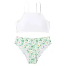 Walmart Girl's Swimsuit Sport Shattered Flowers High Waist Bikini Set Bathing Suit White 7 Years-9 Years offer