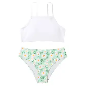 Walmart Girl's Swimsuit Sport Shattered Flowers High Waist Bikini Set Bathing Suit White 7 Years-9 Years offer