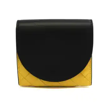 Walmart Pre-Owned Bottega Veneta Intrecciato 577841 Women,Men Leather Wallet (bi-fold) Black,Yellow (Good) offer