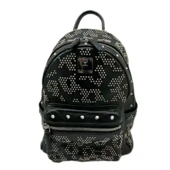 Walmart Pre-Owned MCM Small Backpack Black Studded Plate Leather Ladies Compact (Good) offer