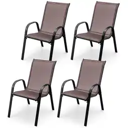 Walmart Gymax 4PCS Patio Stacking Dining Chairs w/ Curved Armrests & Breathable Seat Fabric Brown offer