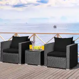 Walmart Gymax 3PCS Rattan Patio Conversation Furniture Set Outdoor w/ Black Cushions offer