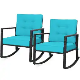 Walmart Gymax Solid Print Rattan Outdoor Rocking Chair, Black and Turquoise (Set of 2) offer