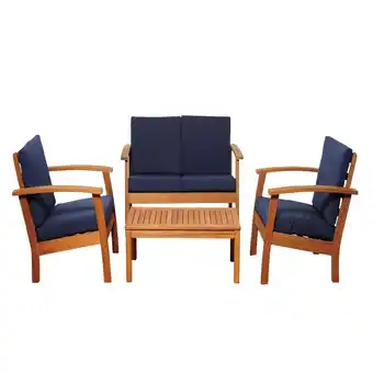 Walmart Outdoor Living and Style 4-Piece Brown Murano Eucalyptus Patio Conversation Set 50 - Blue Cushions offer