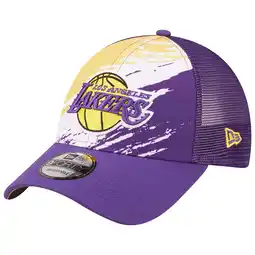 Walmart Men's New Era Purple Los Angeles Lakers Marble 9FORTY Trucker Snapback Hat offer