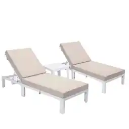 Walmart Chelsea Modern Outdoor White Chaise Lounge Chair with Side Table & Cushions, Beige - Set of 2 offer