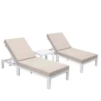 Walmart Chelsea Modern Outdoor White Chaise Lounge Chair with Side Table & Cushions, Beige - Set of 2 offer