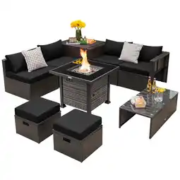 Walmart Gymax 9 Pieces Furniture Set w/ 50,000 BTU Propane Fire Pit Table Patio Black offer