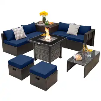 Walmart Gymax 9 Pieces Furniture Set w/ 50,000 BTU Propane Fire Pit Table Patio Navy offer