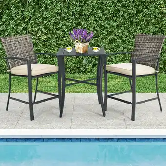 Walmart Gymax 3PCS Patio Metal Bar Set Outdoor Conversation Furniture Set w/ Cushions offer