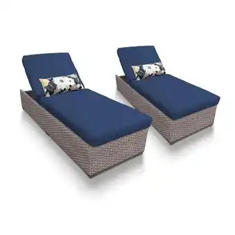 Walmart Afuera Living Wicker Patio Chaise Lounge 2 Pc Set with Navy Cushions offer