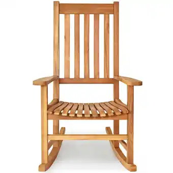 Walmart Giantex Wooden Rocking Chair, Slatted High Back Wood Rocker, Teak offer