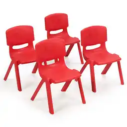 Walmart Gymax 4-pack Kids Plastic Stackable Classroom Chairs Indoor/Outdoor Kindergarten Red offer