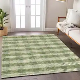 Walmart Addison Rugs Machine Washable Indoor/ Outdoor Chantille Plaid Stripe Rug Green - 10' x 14' offer