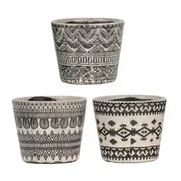 Walmart CC Home Furnishings Set of 3 White and Black Tribal Motifs Planters 5.5 offer