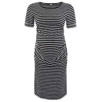 Walmart SHTXOZHI Side Ruched Maternity Dress Short Sleeve Striped Color Block Casual Pregnancy Dresses offer