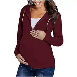 Walmart Maternity Long Sleeve Zipper Solid Color Breast-Feeding Pregnant Nursing Blouse Tops Coat offer