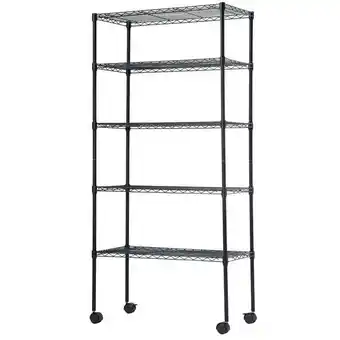 Walmart BestOffice 14W x 30D x60H-Shelf Adjustable Standing Garage Shelves Shelving Unit with Wheels, Black offer