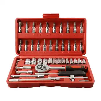 Walmart 46 Piece Socket Wrench Set Car Repair Tool Socket Car Parts Toolbox Set Red offer