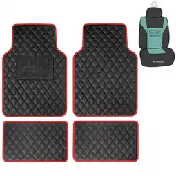 Walmart FH Group Deluxe Faux Leather Red Car Floor Mats, Universal Fit 4pc Full Set with Air Freshener offer