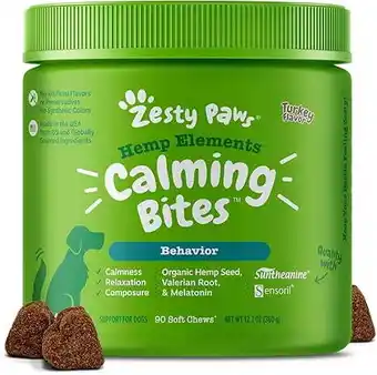 Walmart Zesty Paws Hemp Elements Calming Bites, Turkey Flavor, For Dogs, 90ct, 11.1oz offer