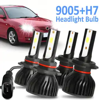 Walmart 9005 H7 LED Headlight For Mazda 3 2004 2005 2006 2007 2008 2009 4x Combo Bulbs offer