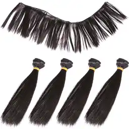 Walmart Onaparter 5pcs Hair Wefts Making Wigs DIY Figure Straight Hair Wigs Crafts 15cm ( Black ) Black offer