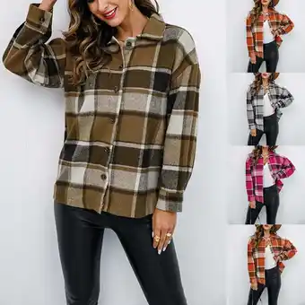 Walmart Otvok Womens Coat Plus Size Plaid Lapel Cardigan Long Sleeve Hoodless Jacket offer