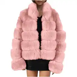 Walmart Womens Ladies Warm Faux Furry Coat Jacket Winter Solid V-Neck Outerwear offer