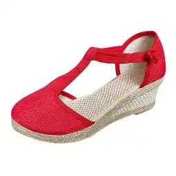 Walmart PEASKJP Sandals Women Dressy Summer Women's Giselle Summer Beach Wedge Sandal (Red,9) offer