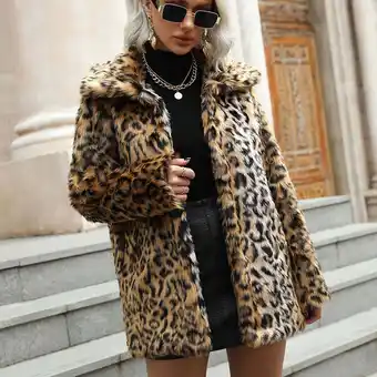 Walmart Patlollav Womens Warm Faux Furry Coat Jacket Winter Leopard Outerwear offer