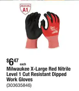 The Home Depot Milwaukee X-Large Red Nitrile Level 1 Cut Resistant Dipped Work Gloves offer