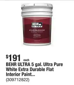 The Home Depot BEHR ULTRA 5 gal. Ultra Pure White Extra Durable Flat Interior Paint & Primer offer